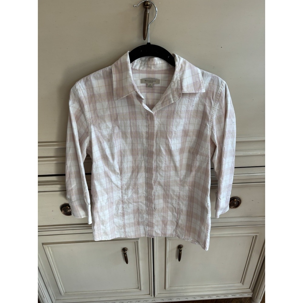 Burberry London Button Down‎ Pink Plaid Nova Check Pattern Cotton Small Designer